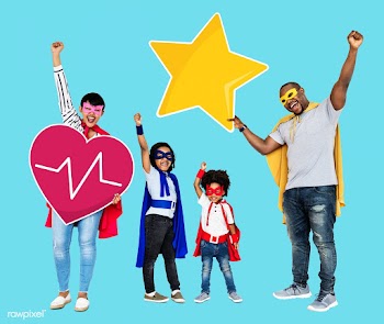 Happy family wearing superhero costumes | Free stock psd mockup - 490397