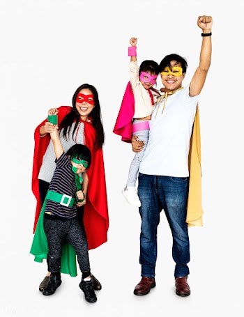 Happy family wearing superhero costumes | Free stock psd mockup - 490486