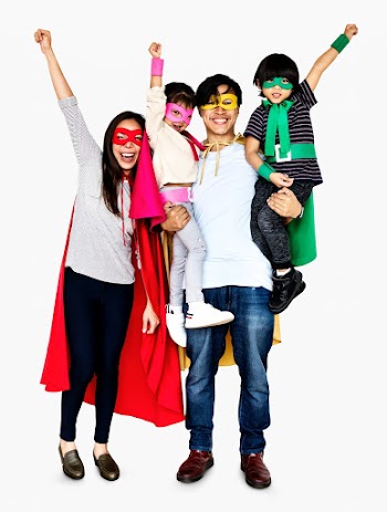 Happy family wearing superhero costumes | Free stock psd mockup - 490524