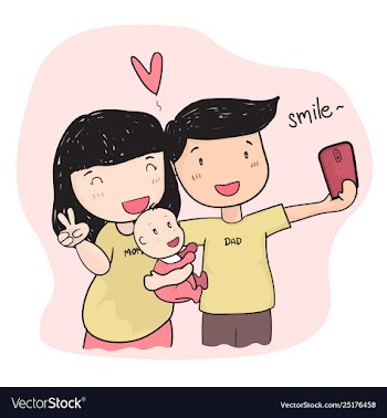Happy family young parent taking selfie photo vector image