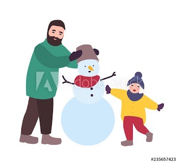 Happy father and daughter building snowman