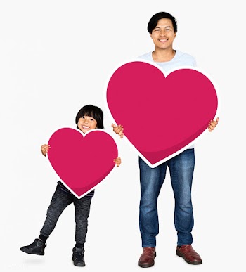 Happy father and son holding hearts | Free stock psd mockup - 490433