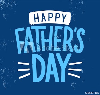 Happy Father's Day holiday wish, inscription or lettering written with stylish calligraphic font on blue background and decorated with ribbon or tape