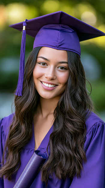 Happy Female Graduate in Cap and Gown