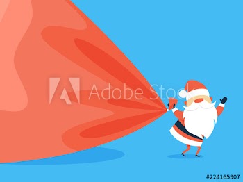 Happy funny Santa Claus holding giant bag