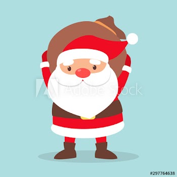Happy funny Santa Claus in red clothes holding big bag