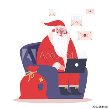 Happy funny Santa Claus in red clothes sitting in the armchair