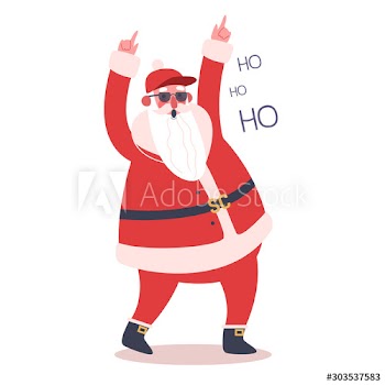 Happy funny Santa Claus in red clothes sitting in the armchair