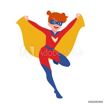 Happy funny supergirl or girl with super powers