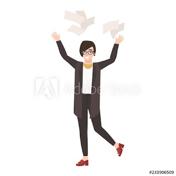 Happy funny woman manager or clerk throwing paper documents