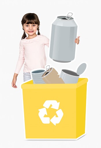 Happy girl collecting cans for recycling | Free stock psd mockup - 491898