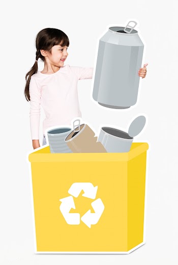 Happy girl collecting cans for recycling | Free stock psd mockup - 491933