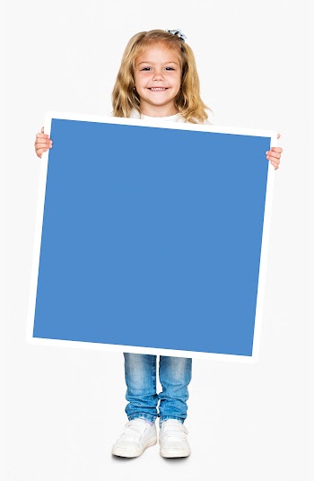 Happy girl holding an empty square board | Free stock psd mockup - 491631