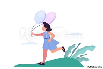 Happy girl holding balloon and running