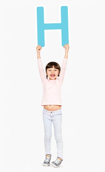 Happy girl holding the letter H | Free stock psd mockup - 491946
