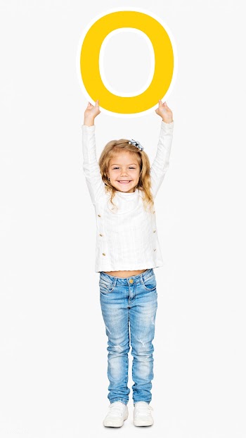 Happy girl holding the letter O | Free stock psd mockup - 491877
