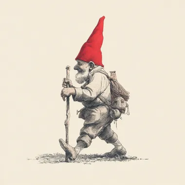 Happy Gnome Walking with Cane Happy Gnome Walking with Cane