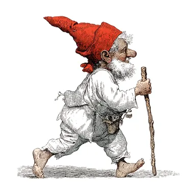 Happy Gnome with Cane in Red Hat Happy Gnome with Cane in Red Hat