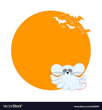 happy halloween round banner with ghost mouse and