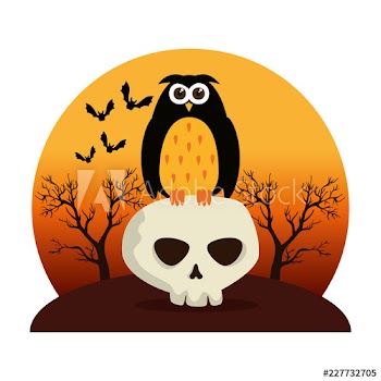 happy halloween skull with owl