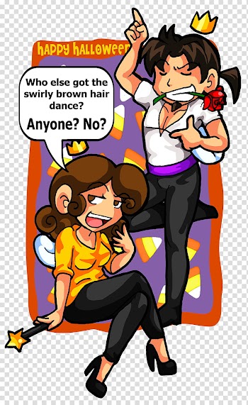 HAPPY HALLOWEEN, two female characters illustration transparent background PNG clipart