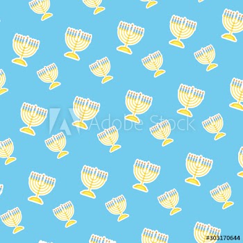 happy hanukkah celebration card with chandelier pattern