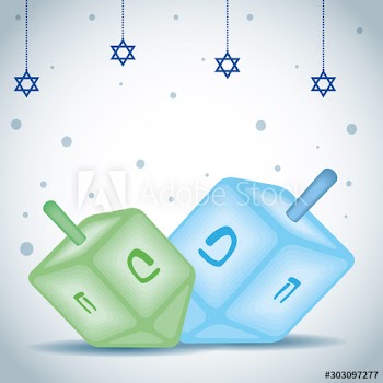 happy hanukkah celebration card with pyrinola and stars hanging