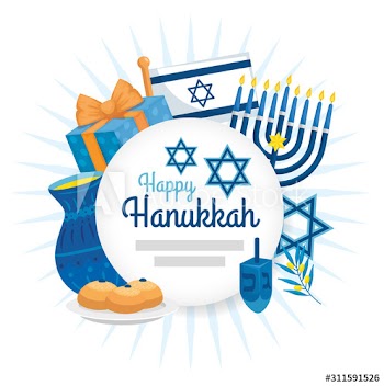 happy hanukkah in frame circular with set decoration design