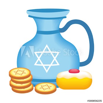 happy hanukkah teapot jar with sweet cupcake and coins