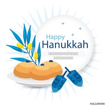 happy hanukkah with olive branch and icons design