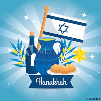 happy hanukkah with teapot and set decoration design