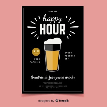 Happy hour poster with beer mug Free Vector