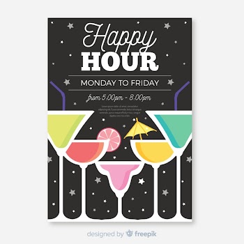 Happy hour poster with cocktails Free Vector