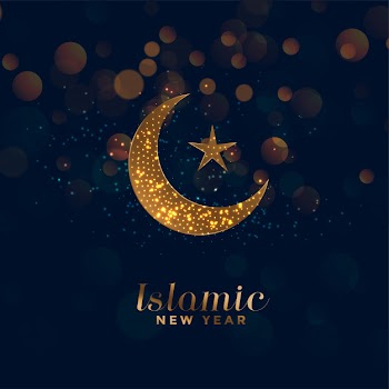 Happy islamic new year background with moon and star Free Vector