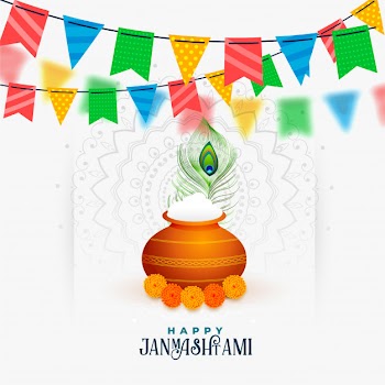 Happy janmashtami celebration of shree krishna greeting Free Vector
