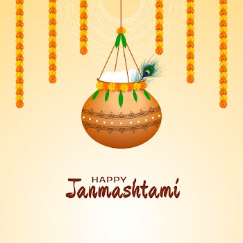Happy janmashtami festival background with hanging pot Free Vector