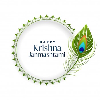 Happy janmashtami peacock feather beautiful background Free Vector