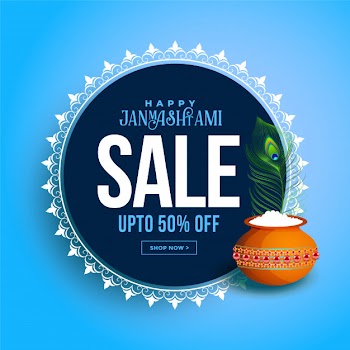 Happy janmashtami sale banner with dahi handi Free Vector