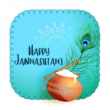 Happy janmastami festival background with flute and peacock feather Free Vector