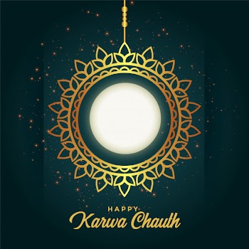 Happy karwa chauth decoration with full moon Free Vector