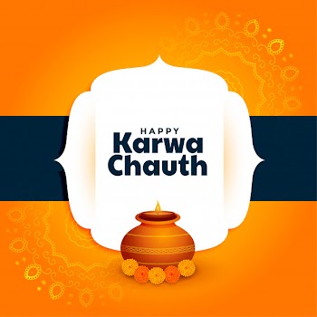 Happy karwa chauth greeting with kalash and diya decoration Free Vector