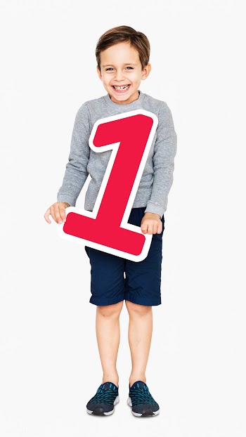 Happy kid holding number one | Free stock psd mockup - 491888