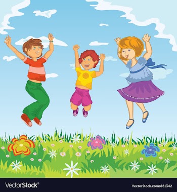 Happy kids jumping vector image