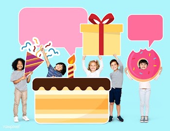 Happy kids with a huge birthday cake | Free stock psd mockup - 491921