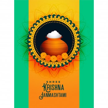 Happy krishna janmashtami festival greeting with dahi handi Free Vector