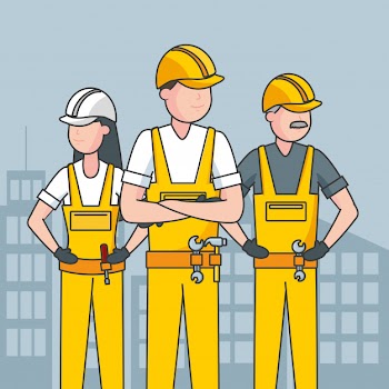 Happy labour day labourers and a city for backfround illustration Free Vector