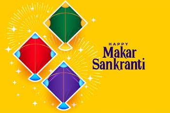 Happy makar sankranti with three kites designs Free Vector