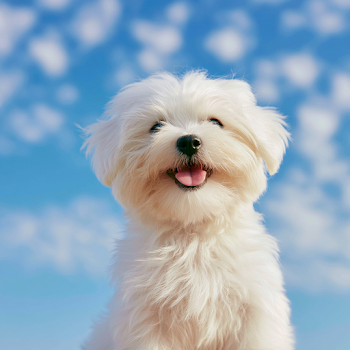 Happy Maltese Puppy Against a Blue Sky