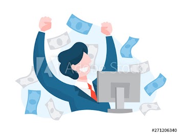 Happy man around money paper banknote