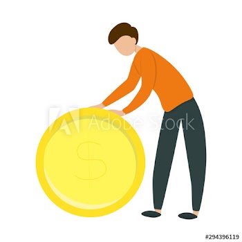 Happy man holding a big golden dollar coin